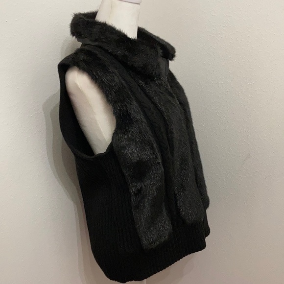 EUC Vintage Mercer Street Studio Faux Fur & Sweater Black Vest Size:  PXL - Picture 3 of 10